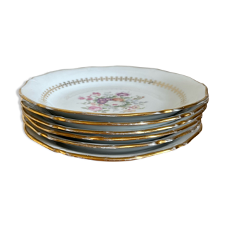 Service de 6 assiettes en porcelaine fleurie vintage