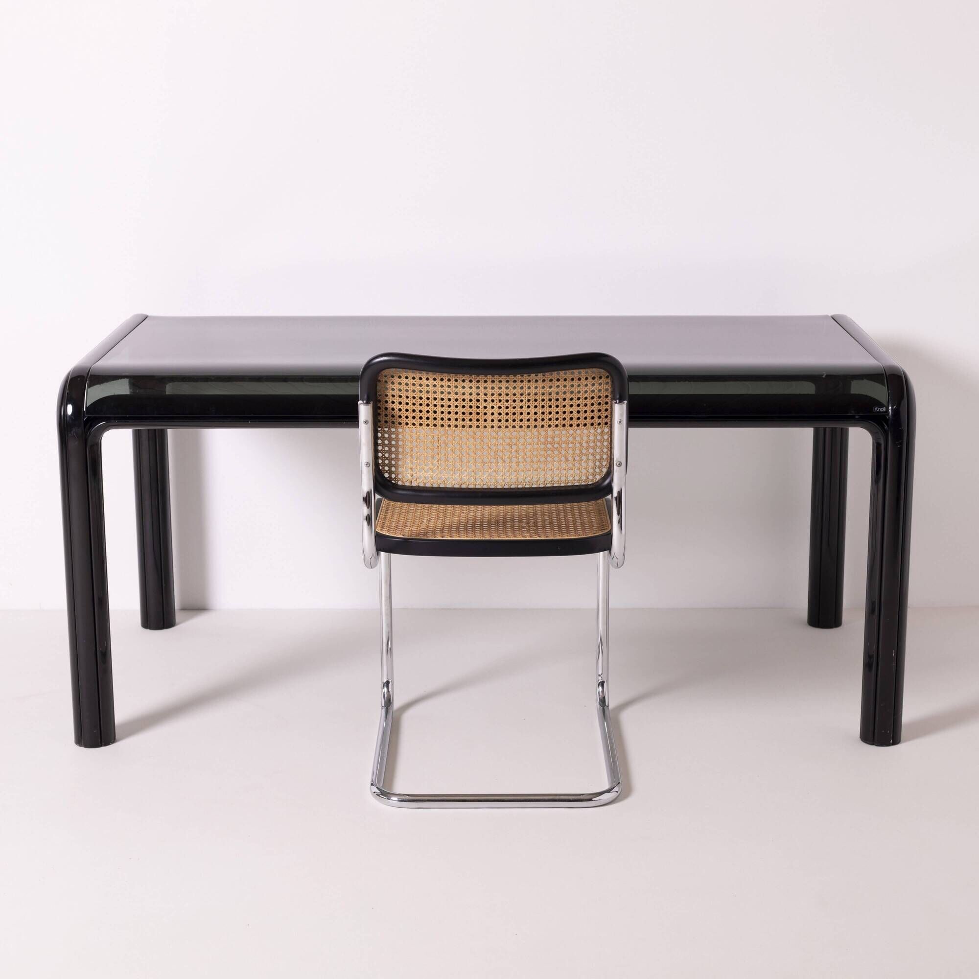 Orsay dining table by Gae Aulenti for Knoll in aluminum and tempered glass