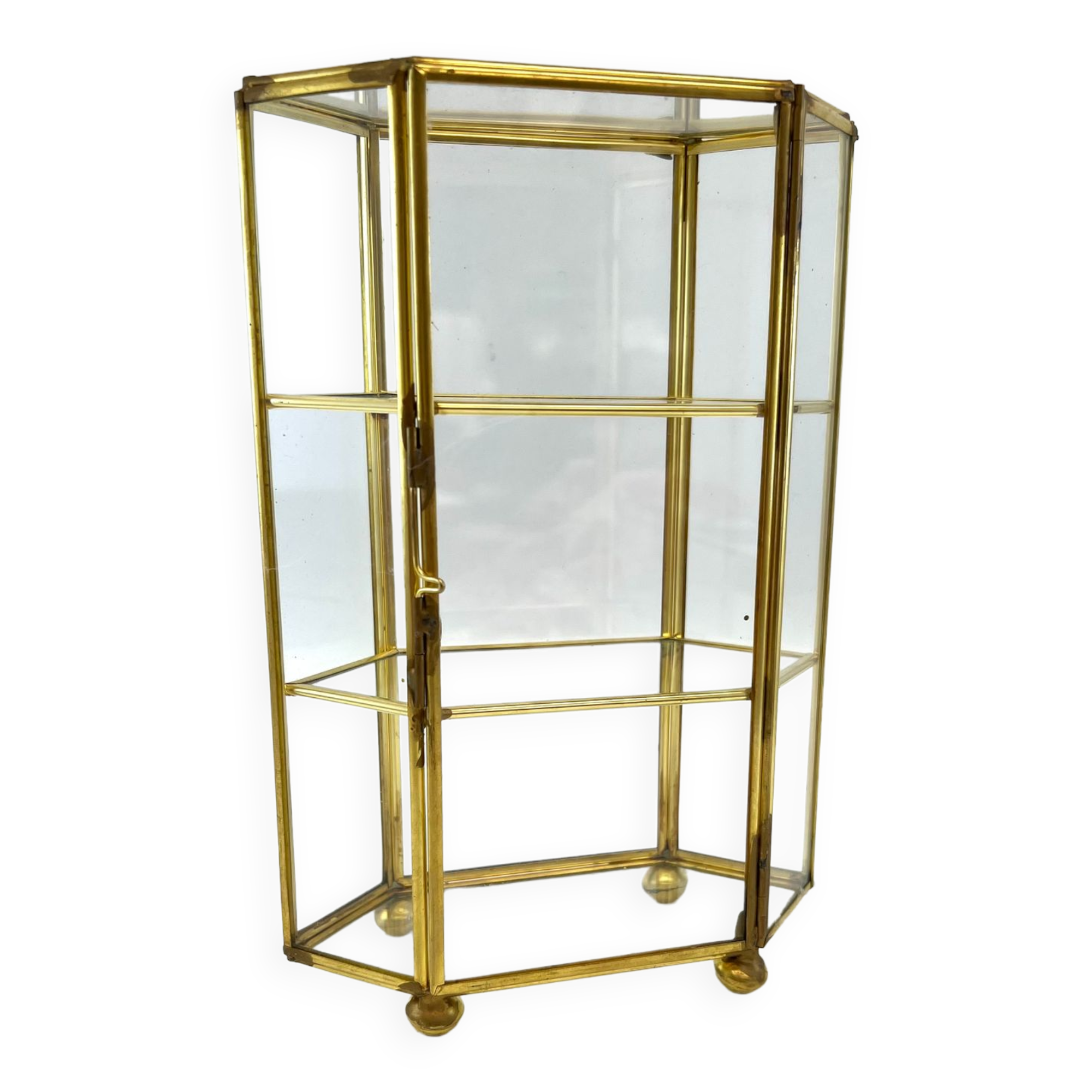 Glass and brass jewelry showcase