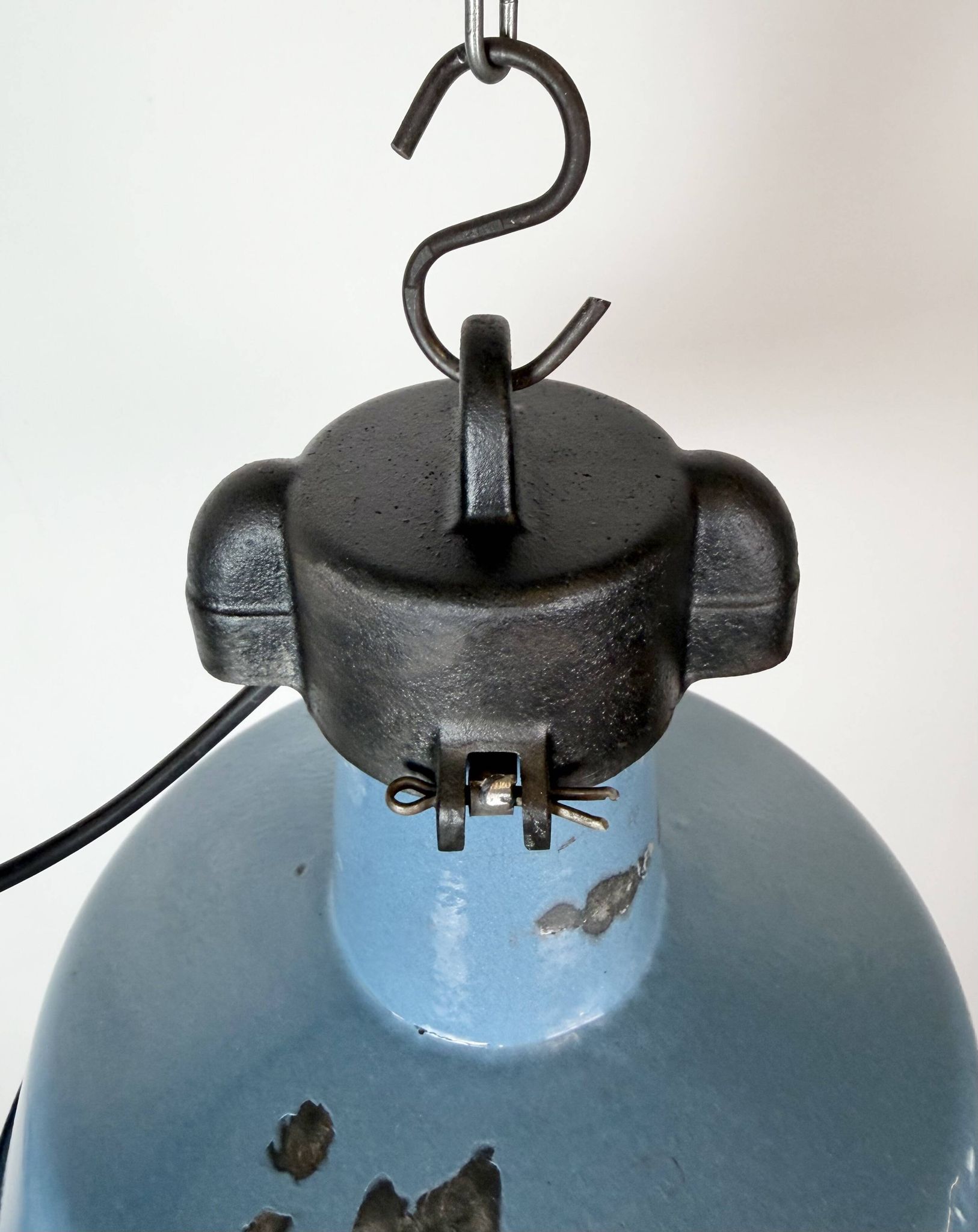 Industrial Blue Enamel Factory Lamp with Cast Iron Top, 1960s