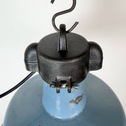 Industrial Blue Enamel Factory Lamp with Cast Iron Top, 1960s
