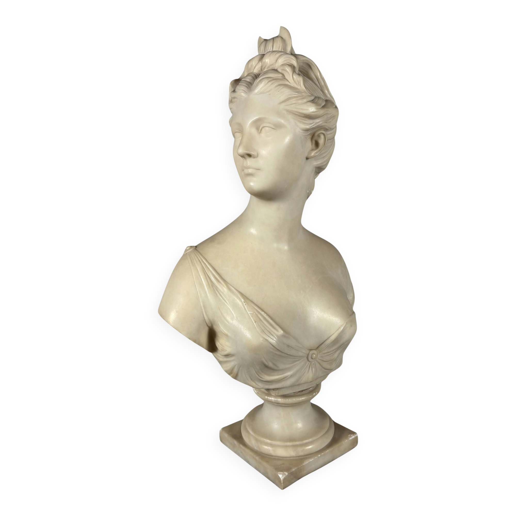 White marble sculpture, bust of Diana after Houdon (1741-1828)
