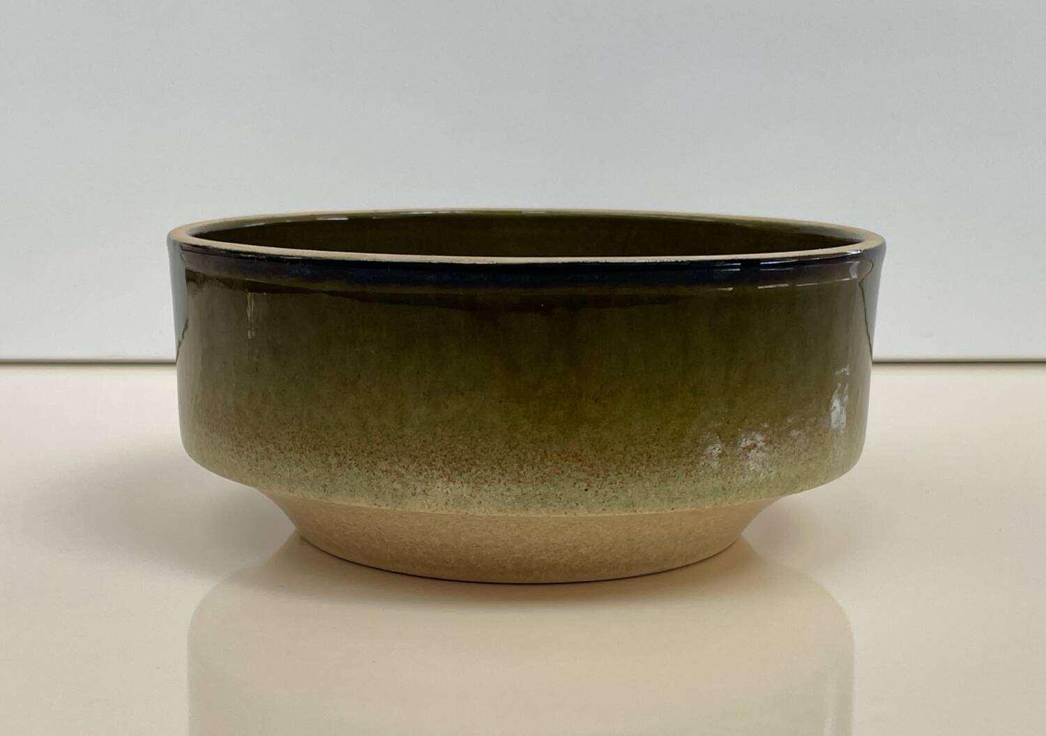 Large vintage ceramic bowl in olive green enamel - 1970s