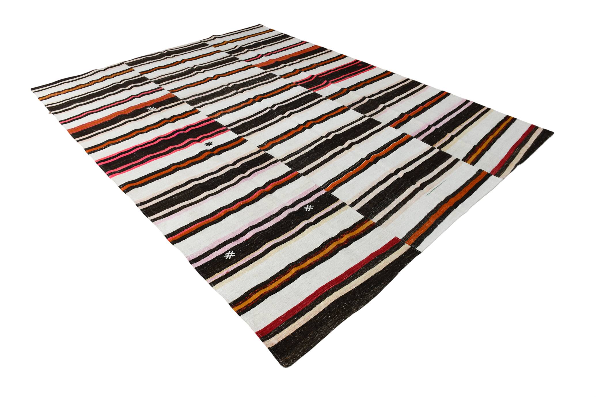 8x10 White & Black Modern Striped Kilim Rug, 243x318Cm