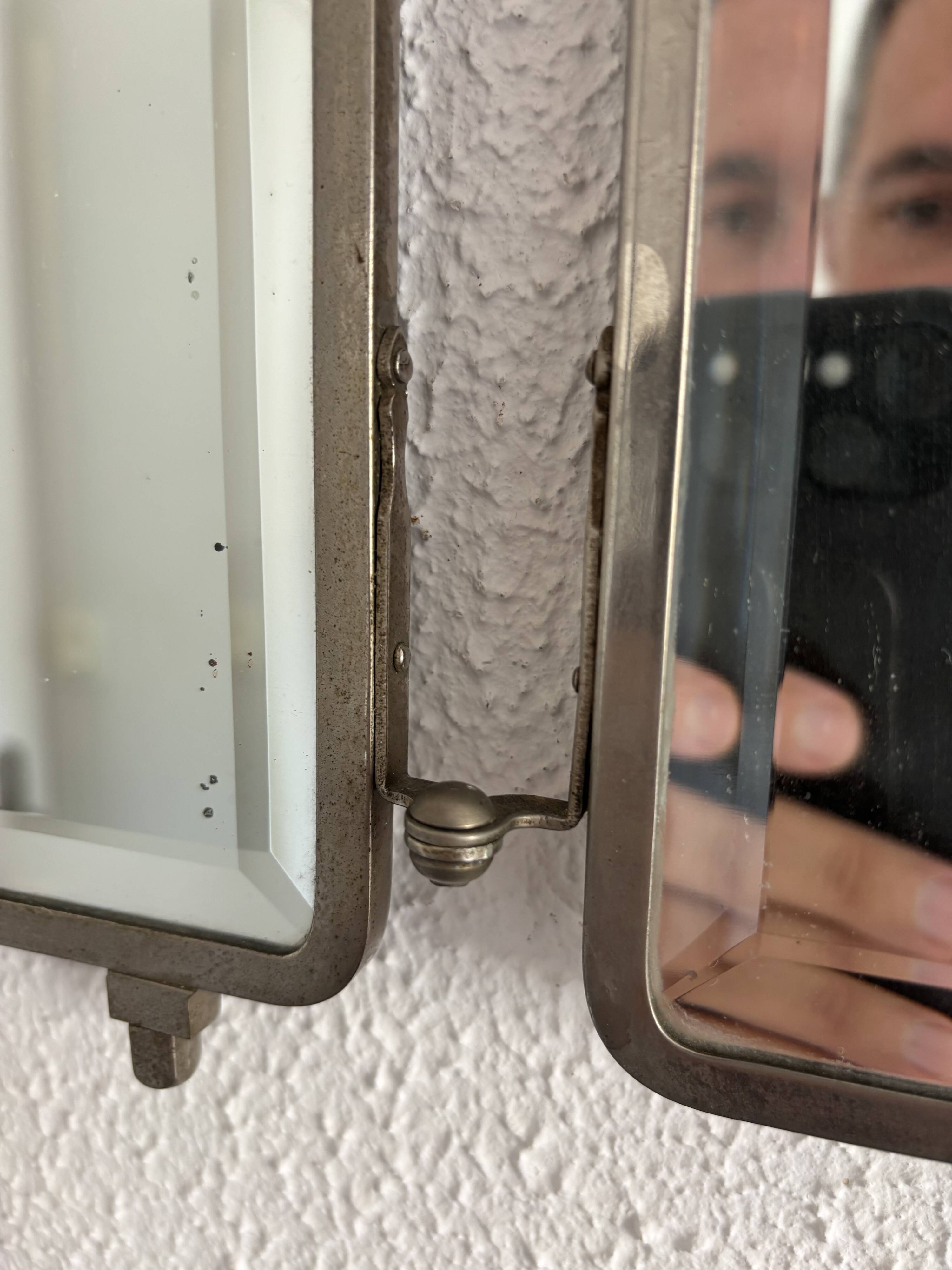 Miroir vintage 1920 triptyque barbier Art Déco cristal hexagone- 33 x 78 cm