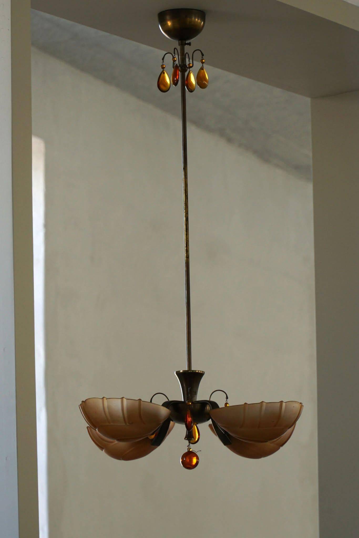 Lustre Art déco par Paavo Tynell pour Taito Oy, Finlande, années 1930