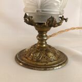 Lampe à poser en bronze et tulipe en verre plissé, Louis XVI, 1900 ancienne vintage