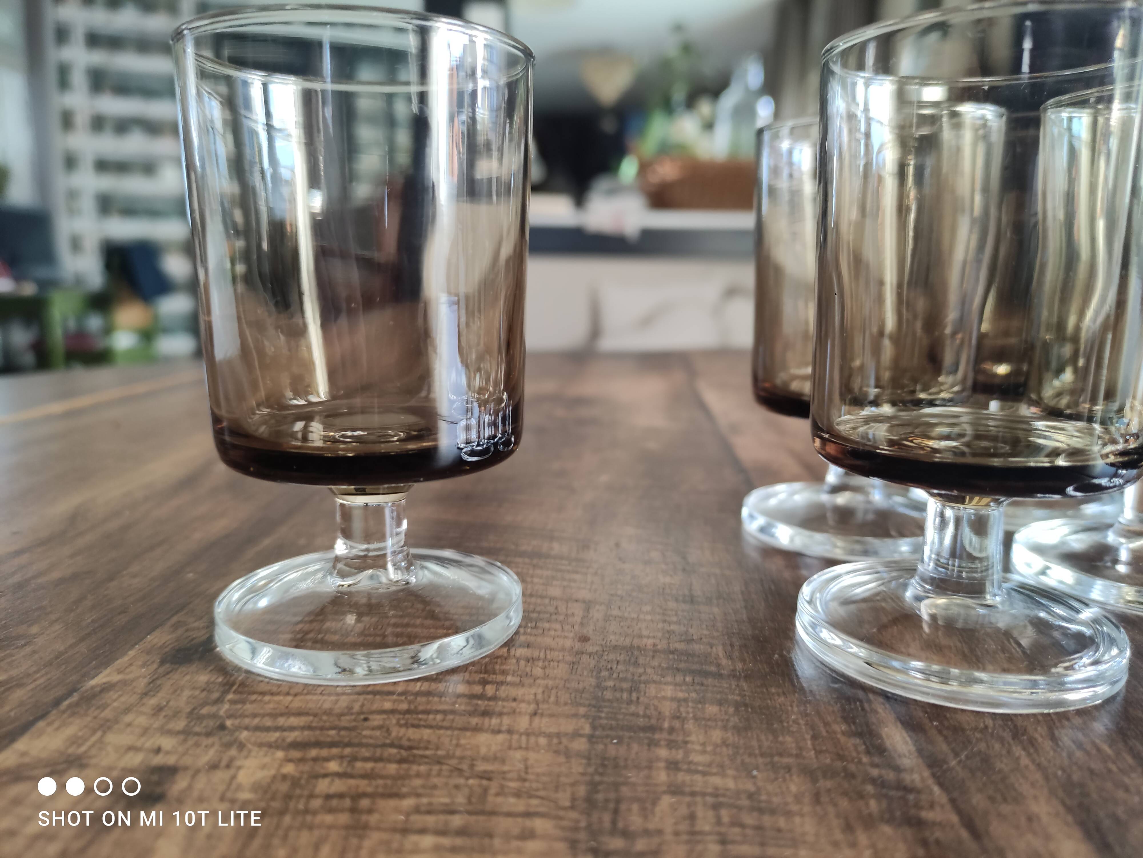 Set of 6 vintage sweet white wine glasses Luminarc smoked Sweden model