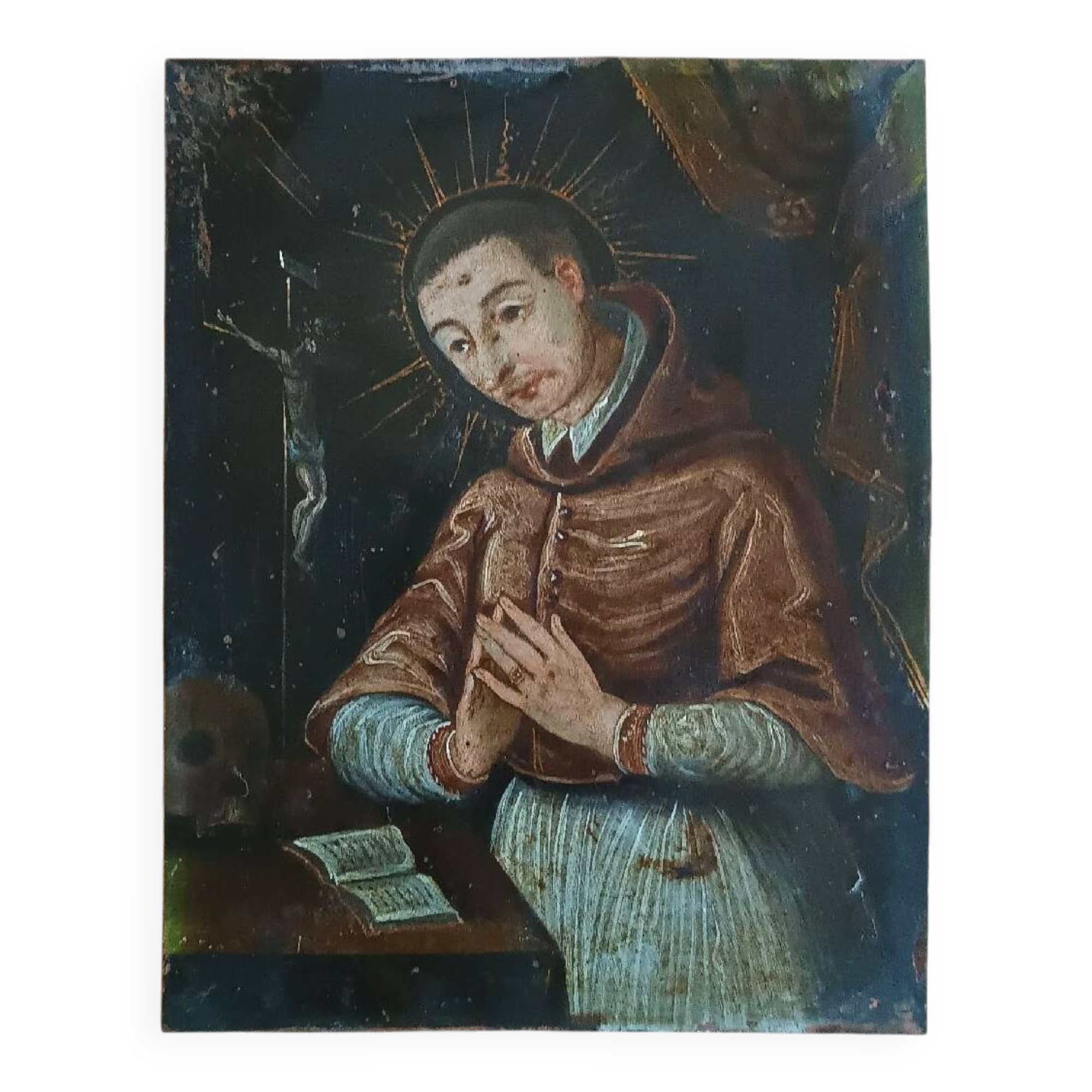 Antique painting on copper - Saint Charles Borromeo - Italian School, 17th century