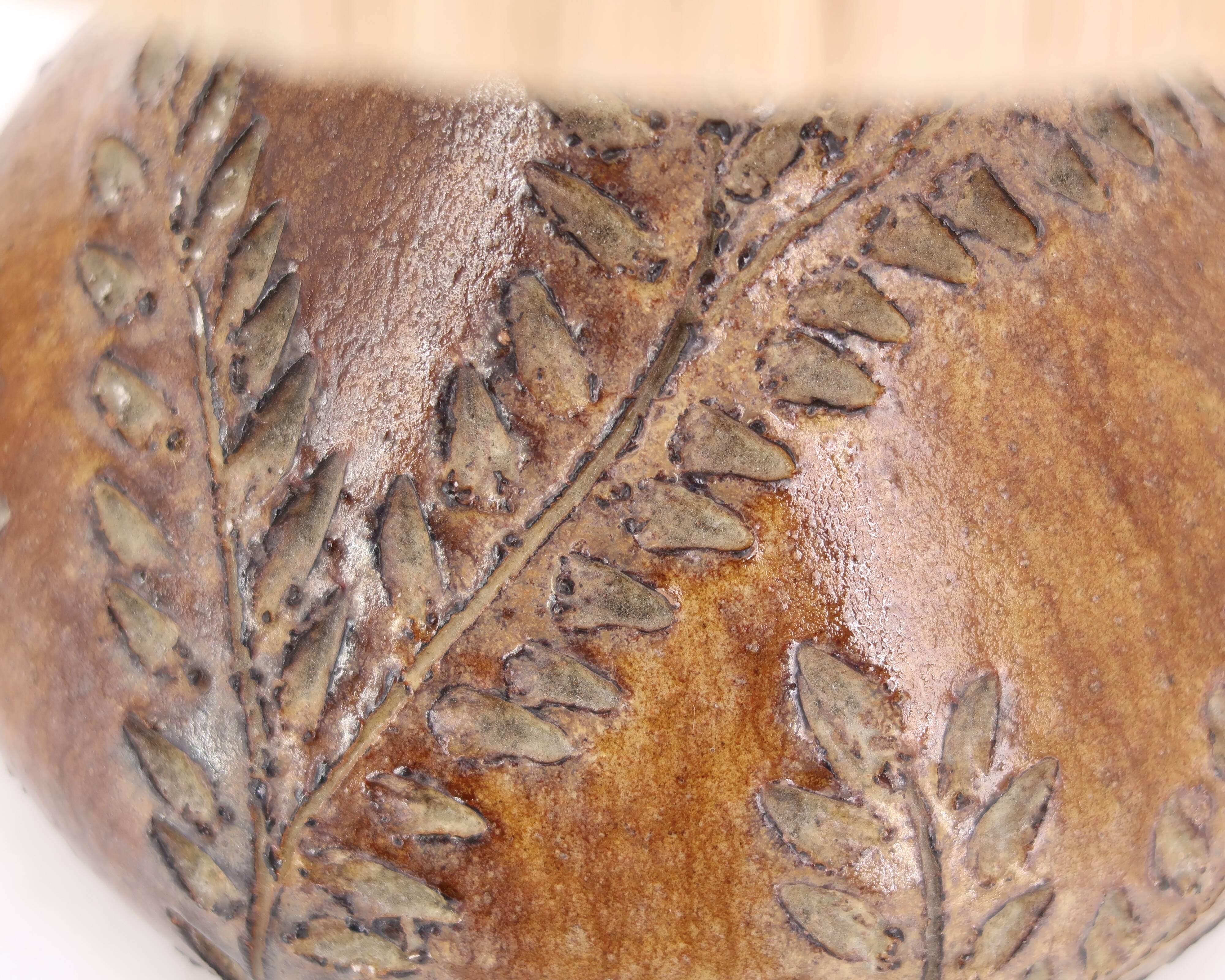 Sésame Vallauris ceramic lamp, raffia lampshade, 1970s