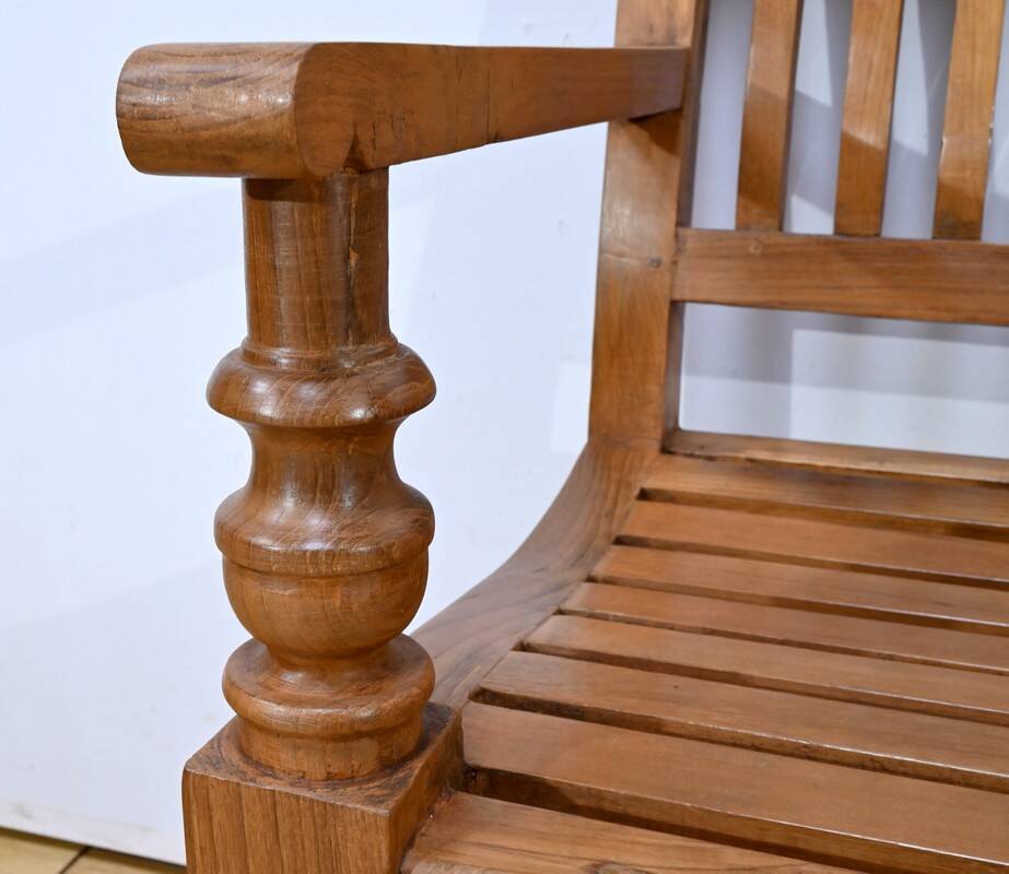 Antique colonial teak veranda bench – mid-20th century