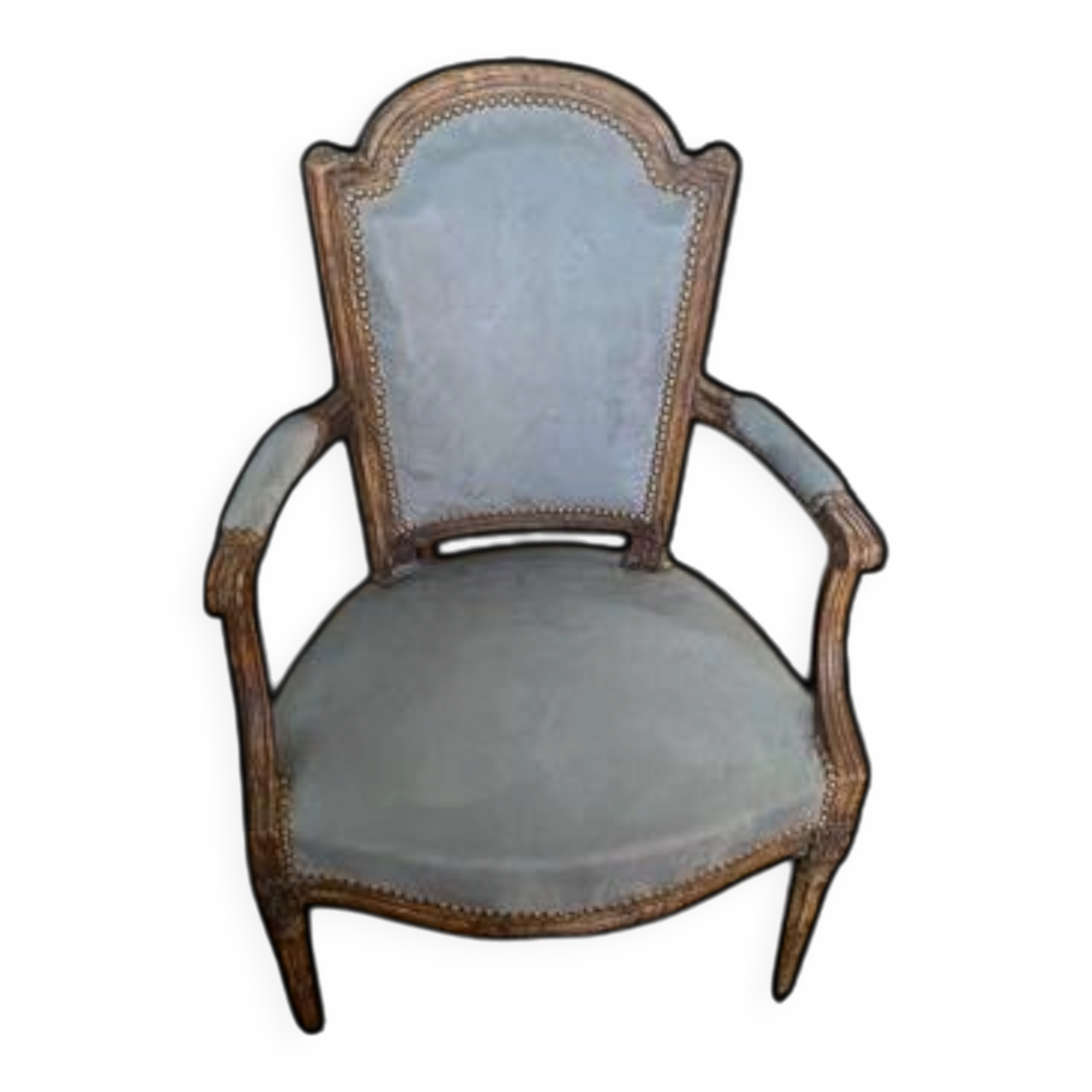 Pair of cabriolet armchairs in light grey and dark grey Louis XV style.