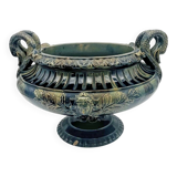 Large footed bowl in green and blue glazed ceramic