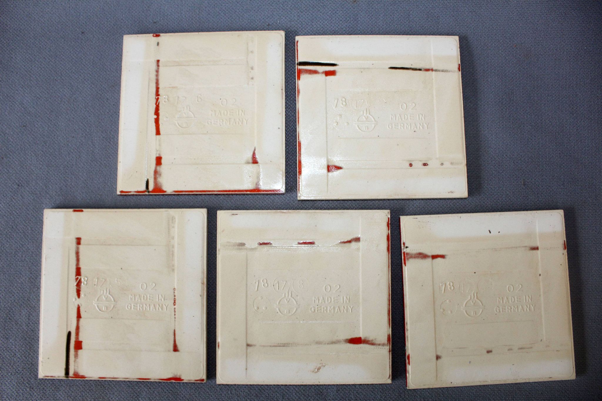 Vintage 5 Villeroy and Boch small tiles, 1960s-70s, orange flowers