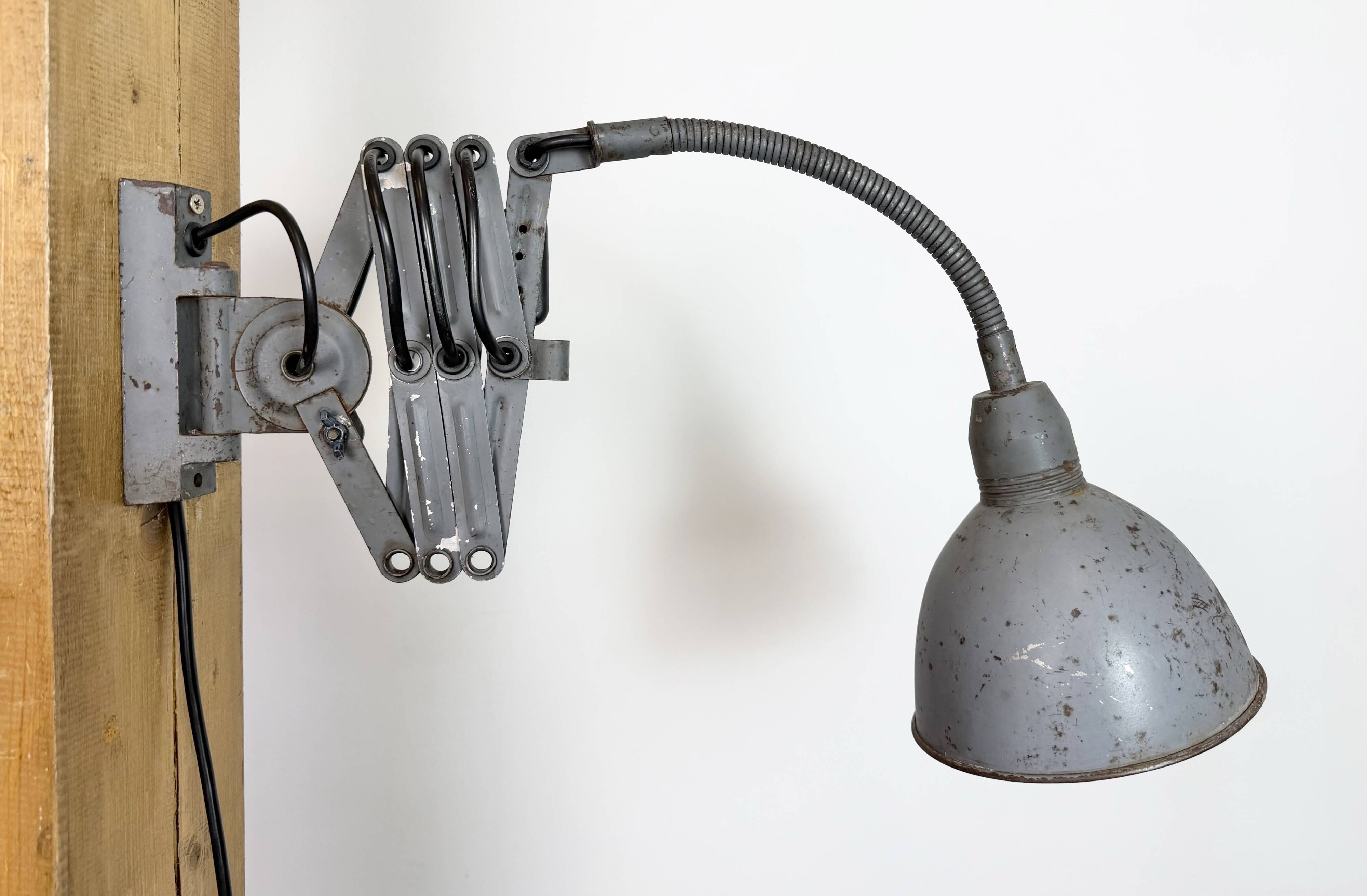 Grey Industrial Gooseneck Scissor Wall Lamp from Elektroinstala, 1960s