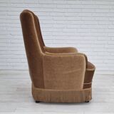 1960s, Danish high back armchair, original upholstery, green velour