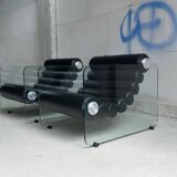 Fauteuil Hyaline en cuir et verre par Fabio Lenci pour Comfortline, Italie années 60