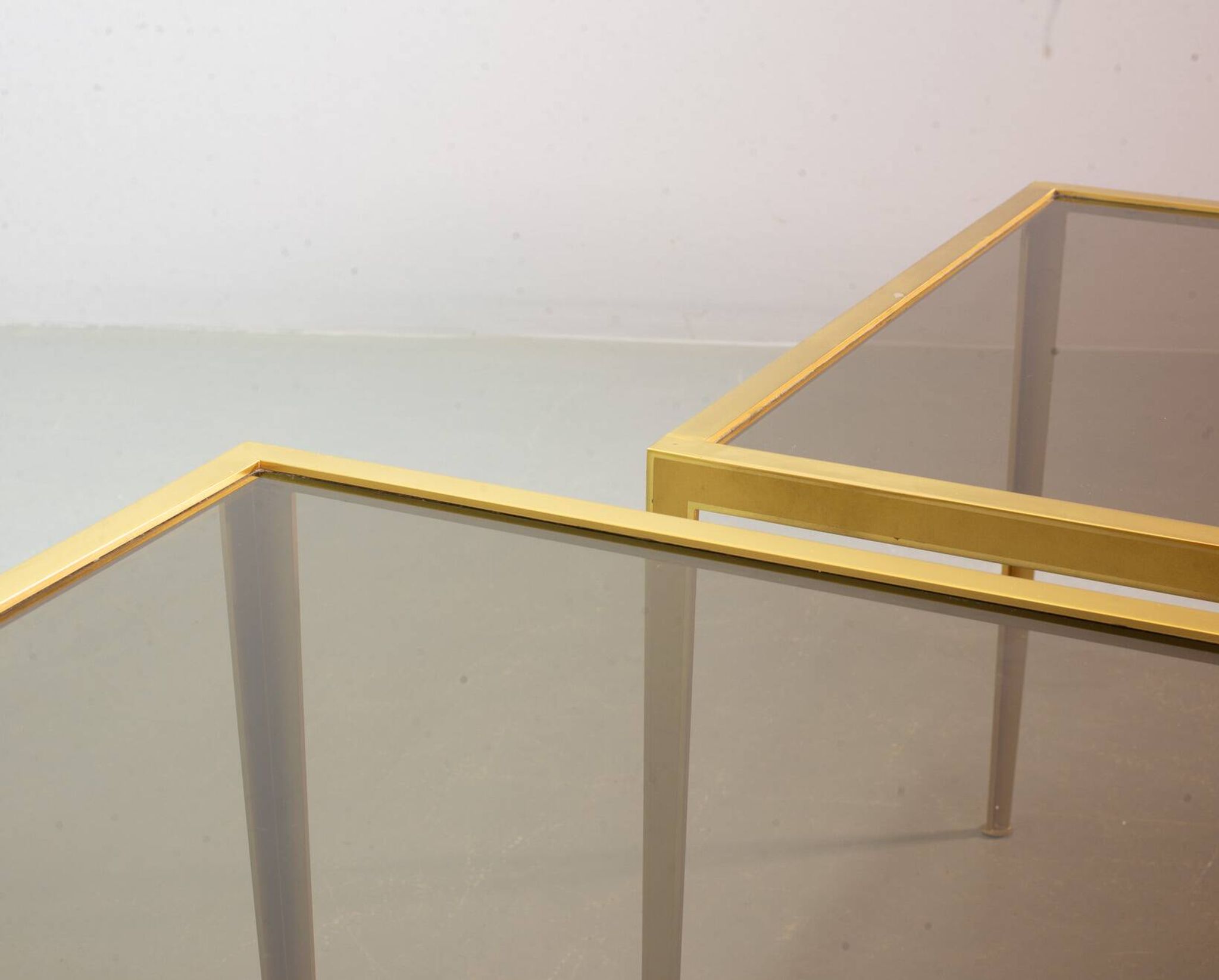 Solid Brass Side Tables with Smokey Glass Top by Vereinigte Werkstatten 70s