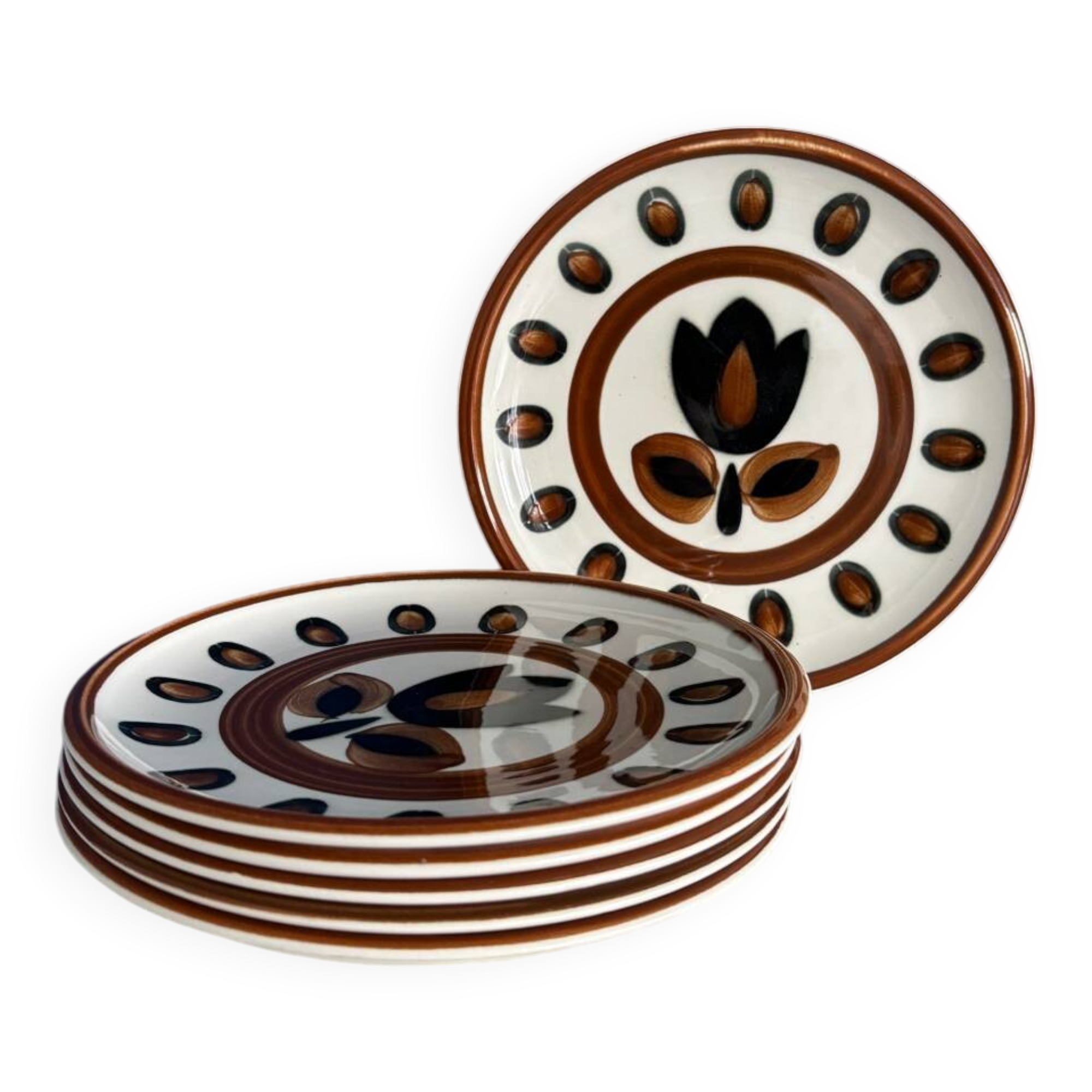 Service 6 assiettes à dessert boch la louviere vintage 1970 modele kimono - annees 70 - assiettes seventies boch tulipe