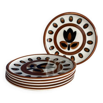 Set of 6 dessert plates boch la louviere vintage 1970 kimono model - 70s - seventies plates boch tulip