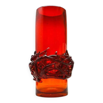 Vase Couronne d'Épines, en verre rouge, conçu par J. Słuczan-Orkusz, Pologne, années 1970.