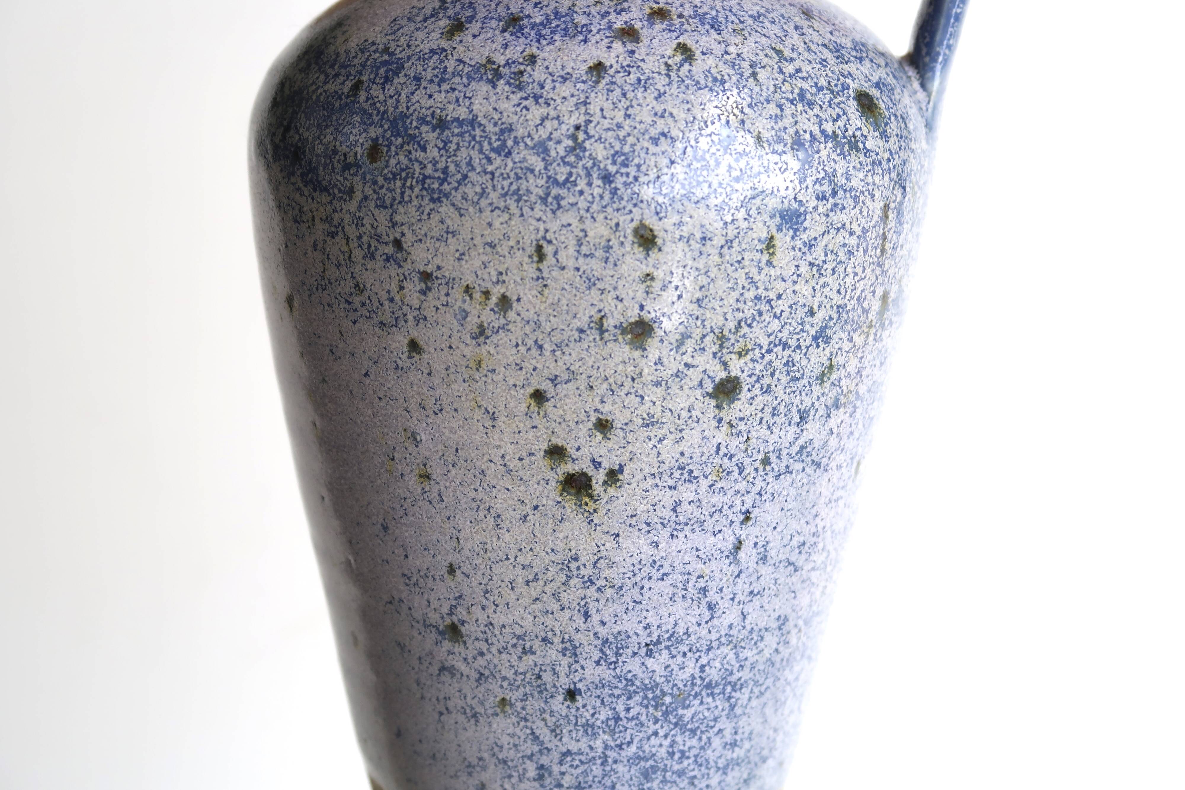 Blue handle jar in signed sandstone, La Borne, 60s