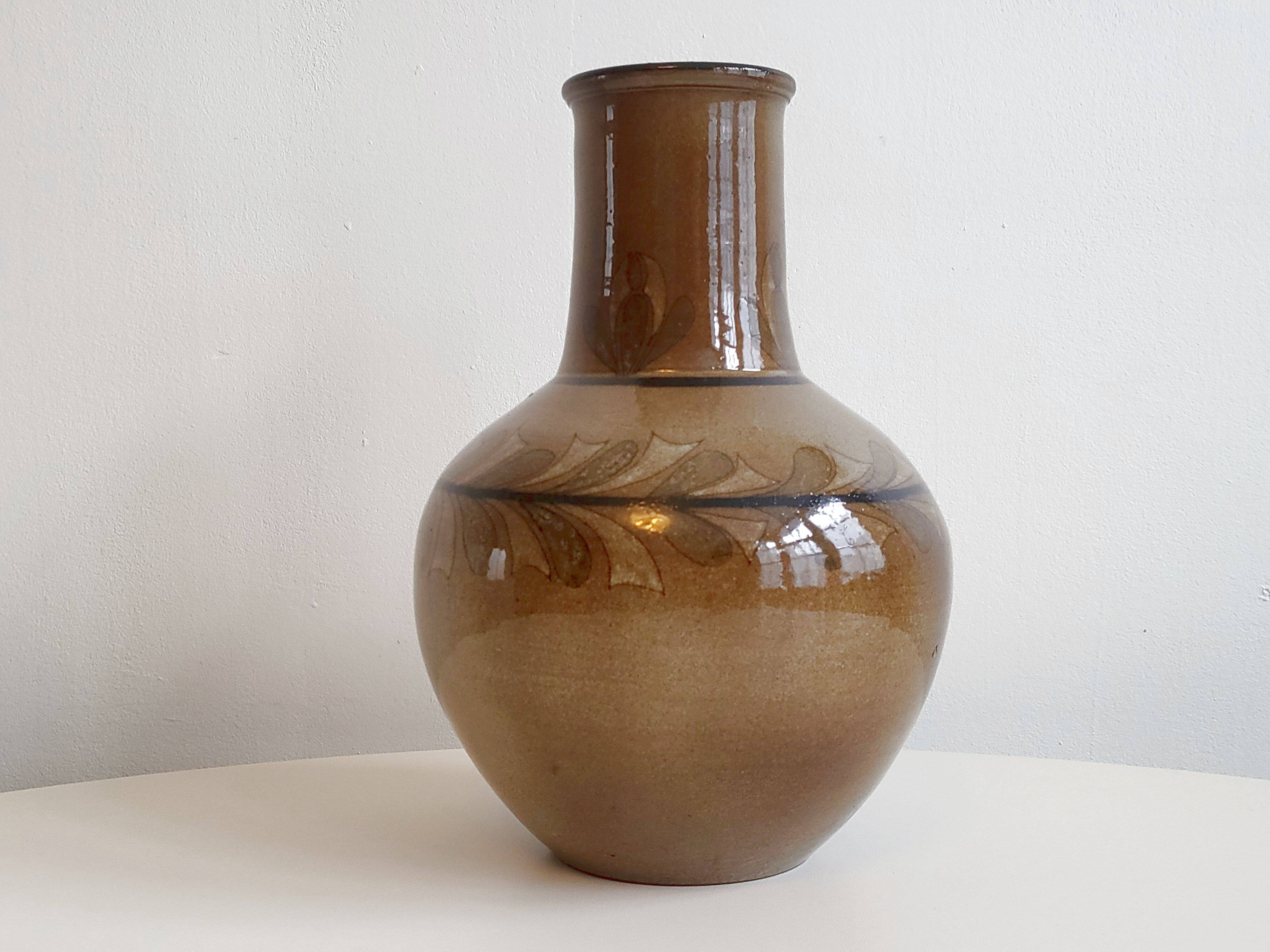 Vintage enameled stoneware vase 1960