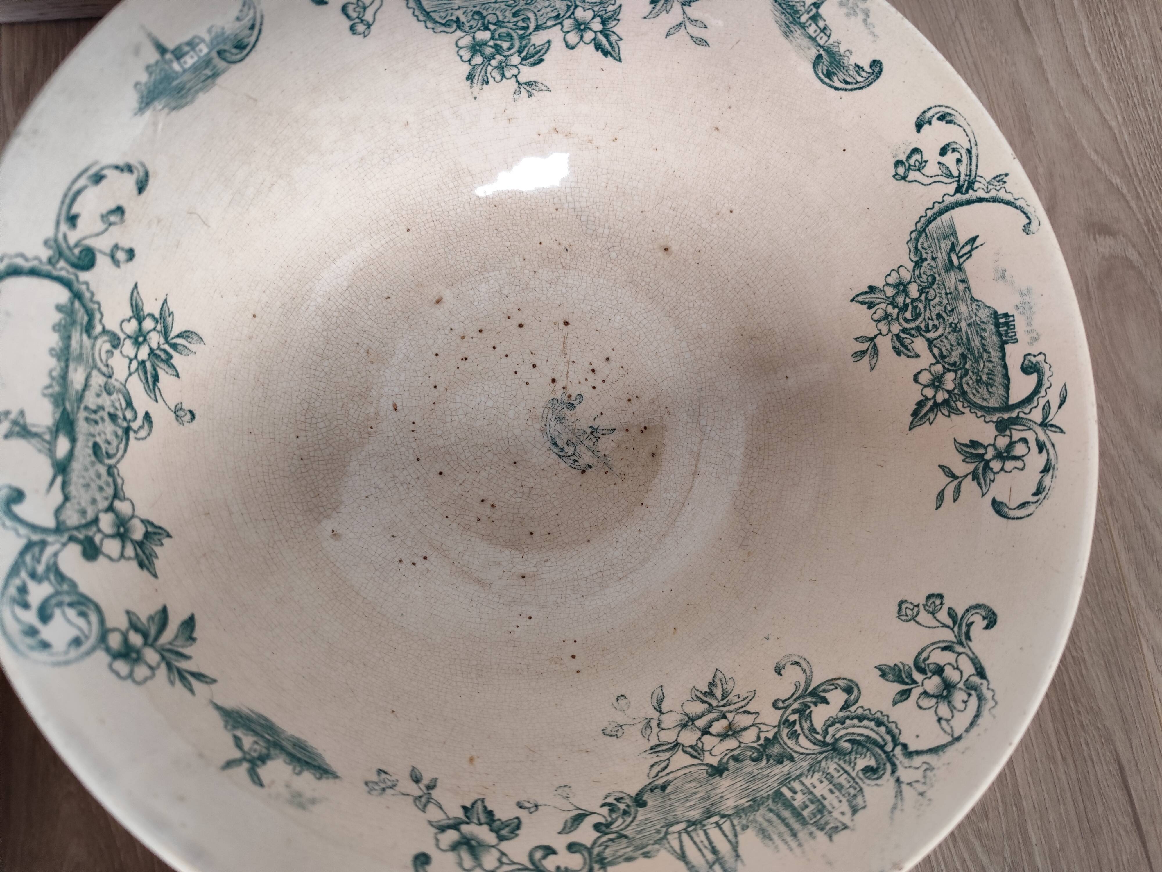 Trio of dishes: Salad bowl, Vegetable dish & Deep plate Faïence de Lyon Model