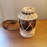 Vintage wooden and wicker lamp