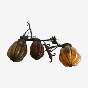 Blown glass and wrought iron sconces