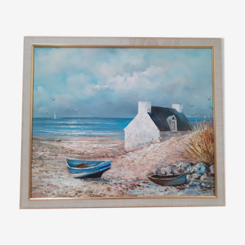 Painting breton landscape signed nedelec