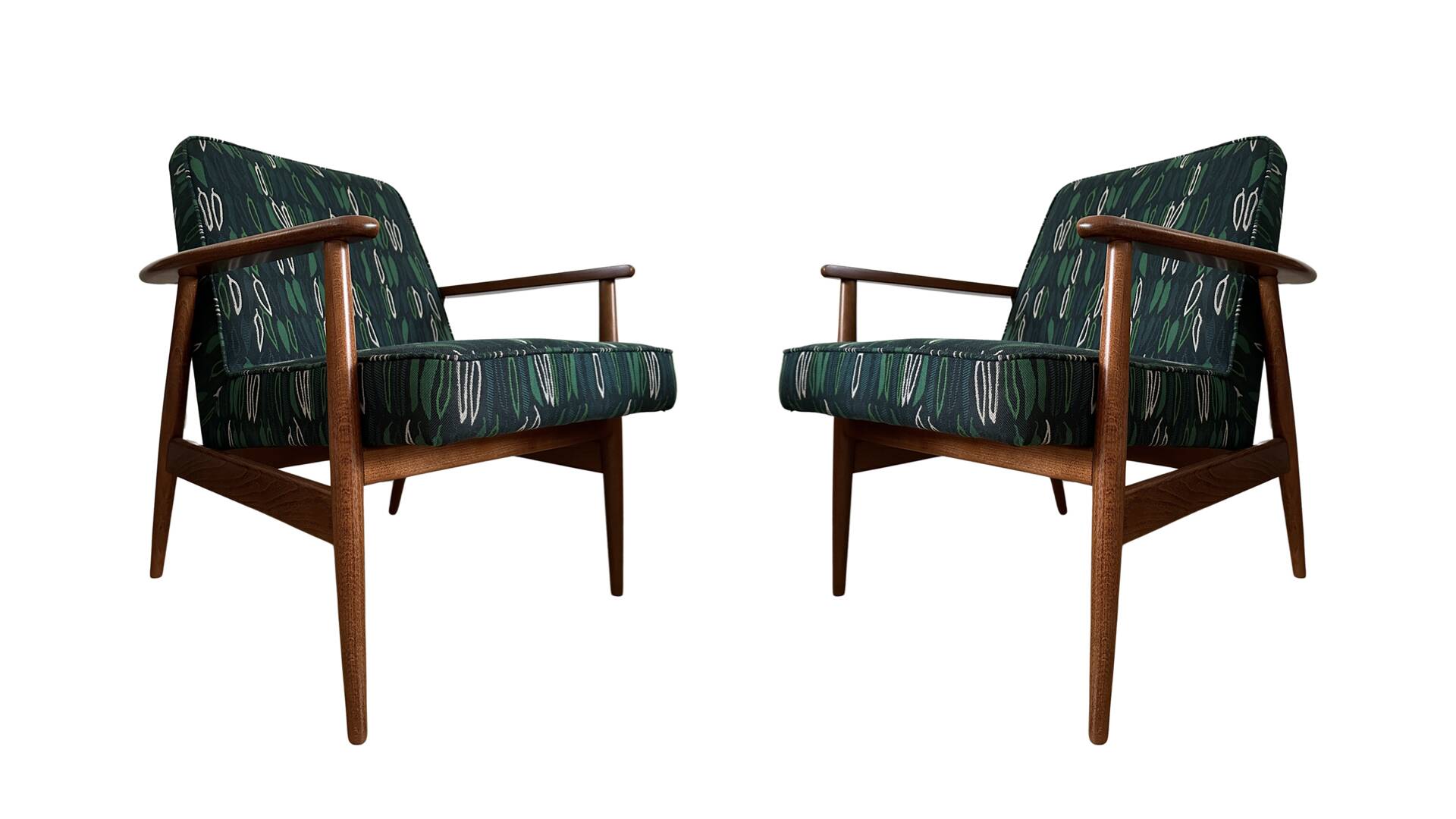 Set of Midcentury Armchairs, by Juliszu Kędziorek in Green Jacquard, 1960s