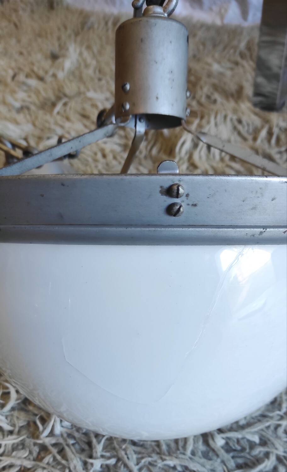 Art deco pendant light in metal, opaline and mercury glass by curtis lighting - 1920s/30s