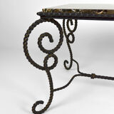 Coffee table in patinated wrought iron and marble, circa 1940