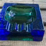 Square blue glass ashtray