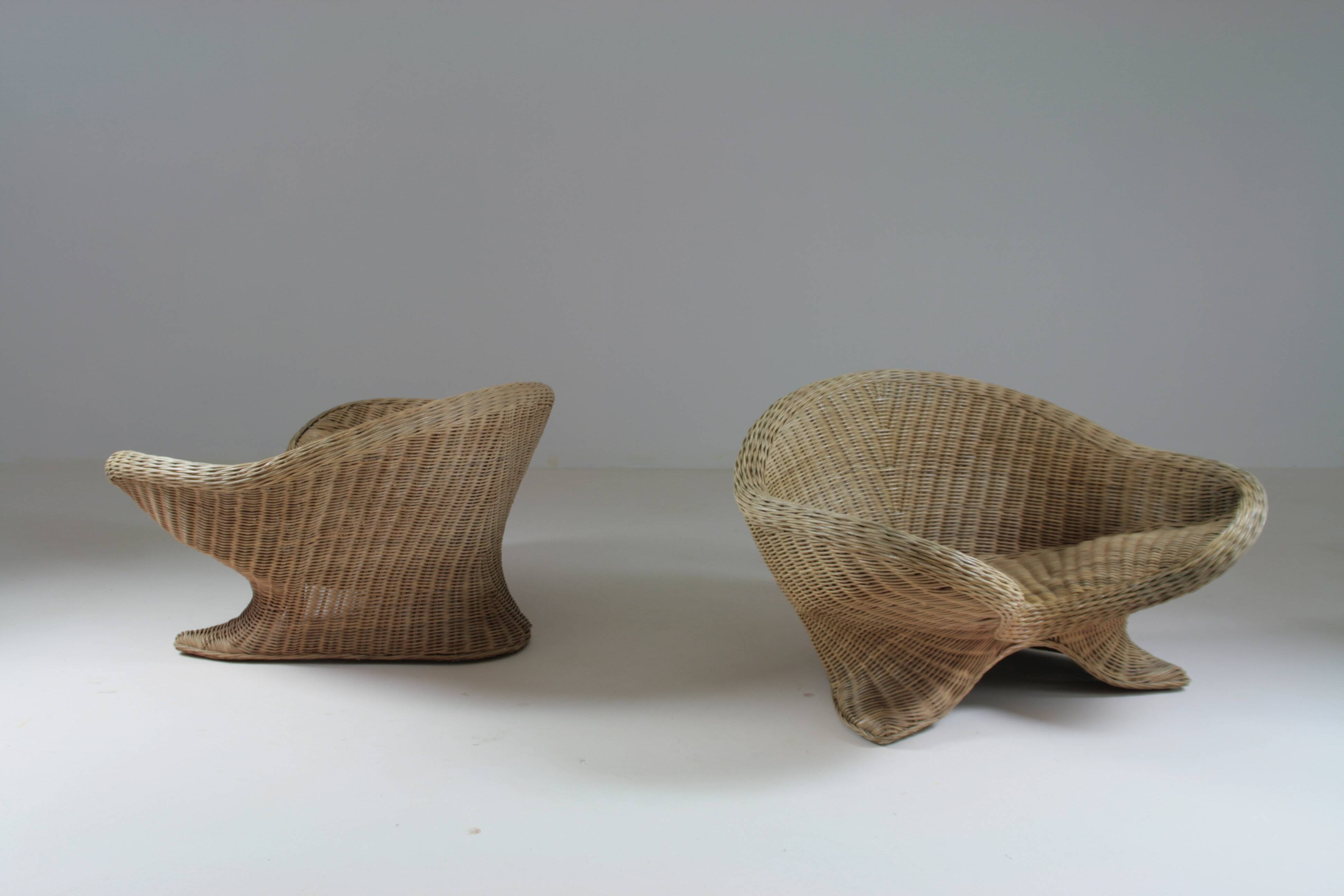 Paire de fauteuils lotus en rotin, 1970s