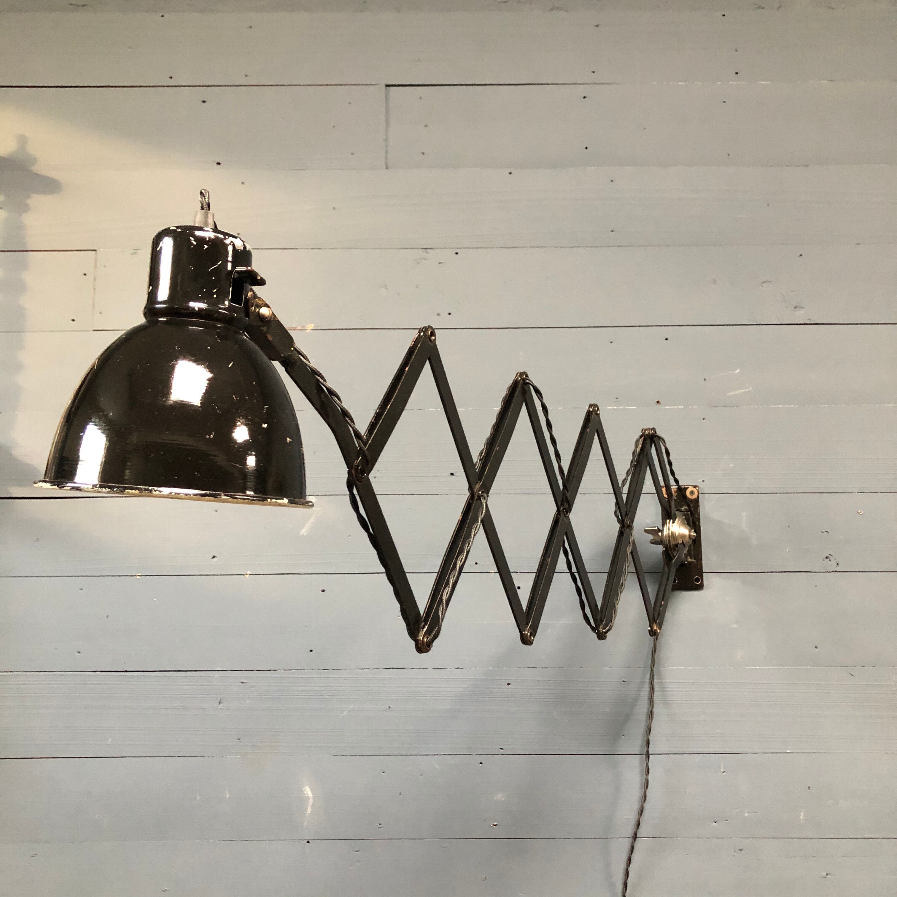 XL black scissor lamp from PeHaWe Leuchten Dresden, German 1940s