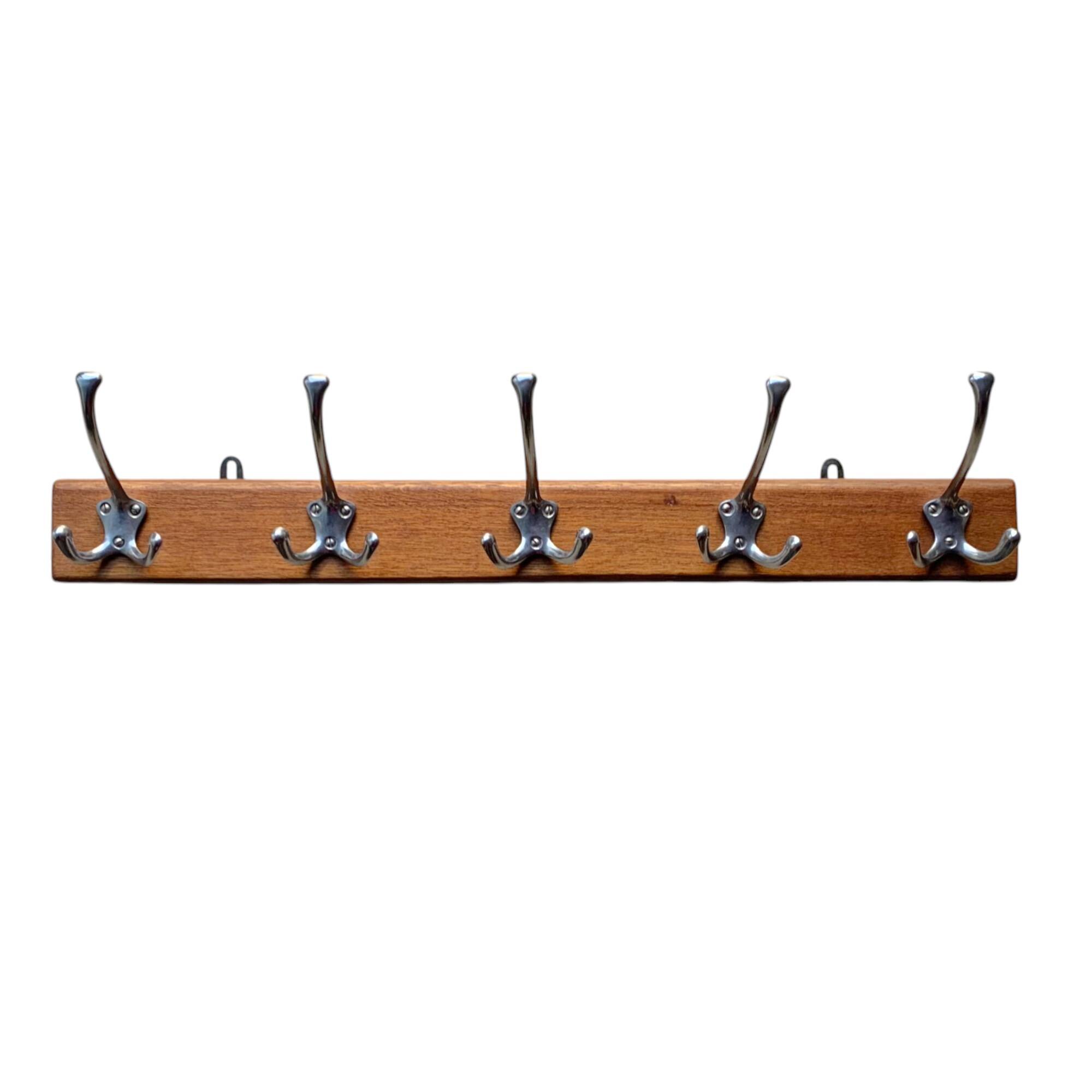 Vintage wooden wall coat rack - 5 hooks