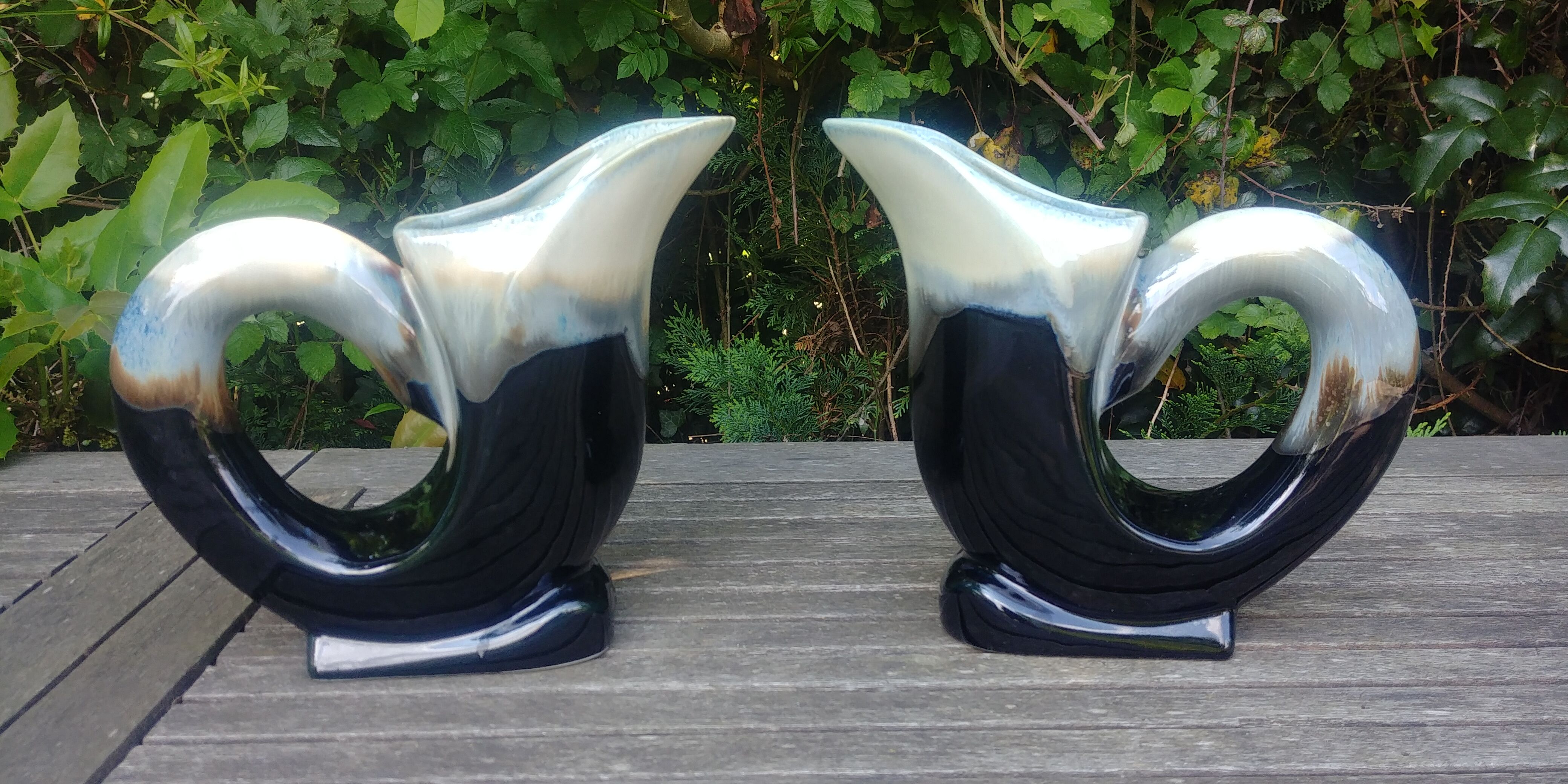 Two swan-shaped vases in glazed ceramic vintage 30/40s