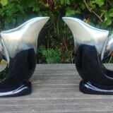 Two swan-shaped vases in glazed ceramic vintage 30/40s
