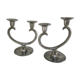 Pair of patinated tin candle holders design metawa holland 70s