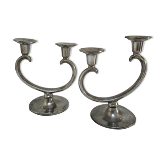 Pair of patinated tin candle holders design metawa holland 70s