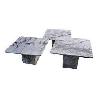 Trio table basse vintage gigognes carré marbre carrare calacatta blanc ital