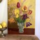 Bouquet of tulips on a golden background — Oil on panel