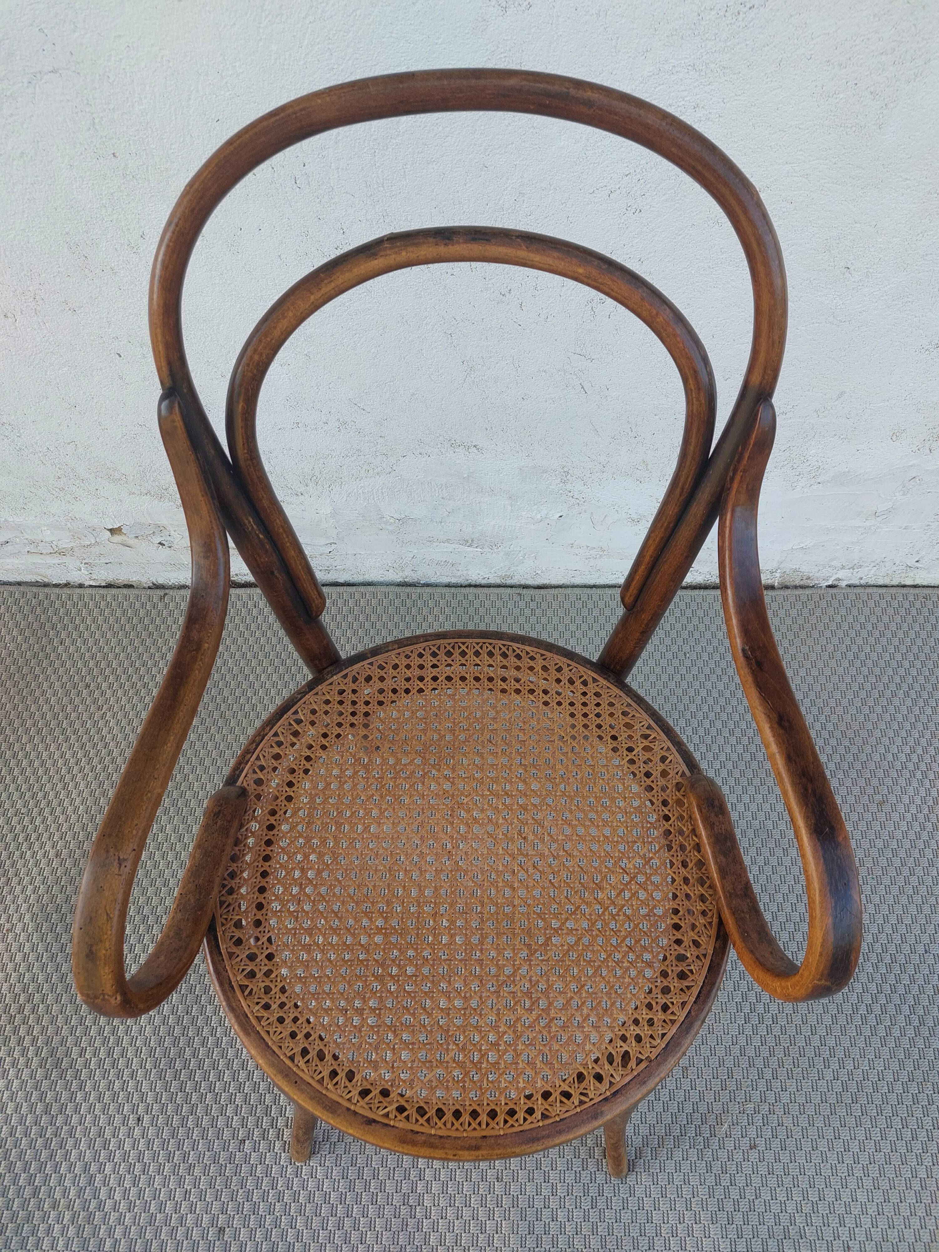 Fauteuil canné et bois courbé style Thonet Fischel, années 30