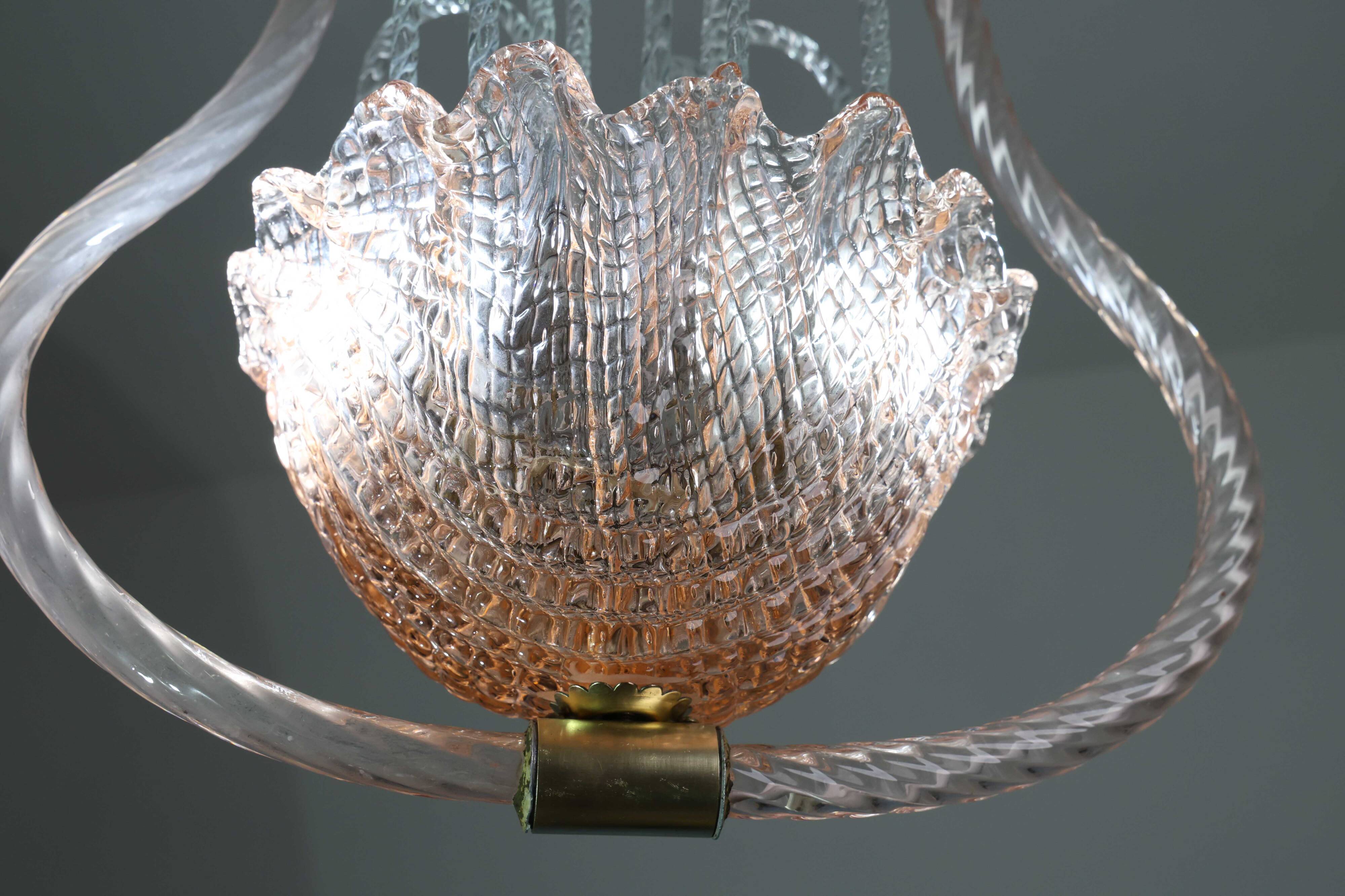 Charming Pink and Transparent Murano Glass Chandelier by Barovier e Toso, 1950s