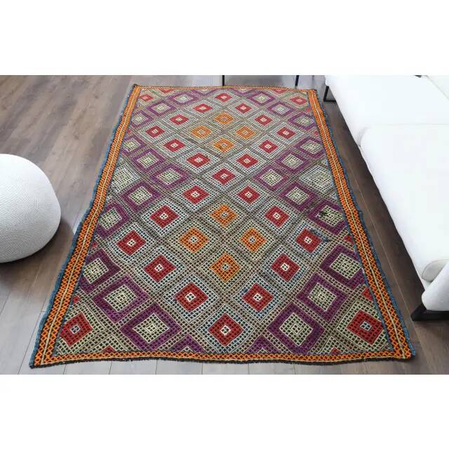 Vintage Turkish Oushak Handmade Wool Cotton Purple Area Rug 165x244