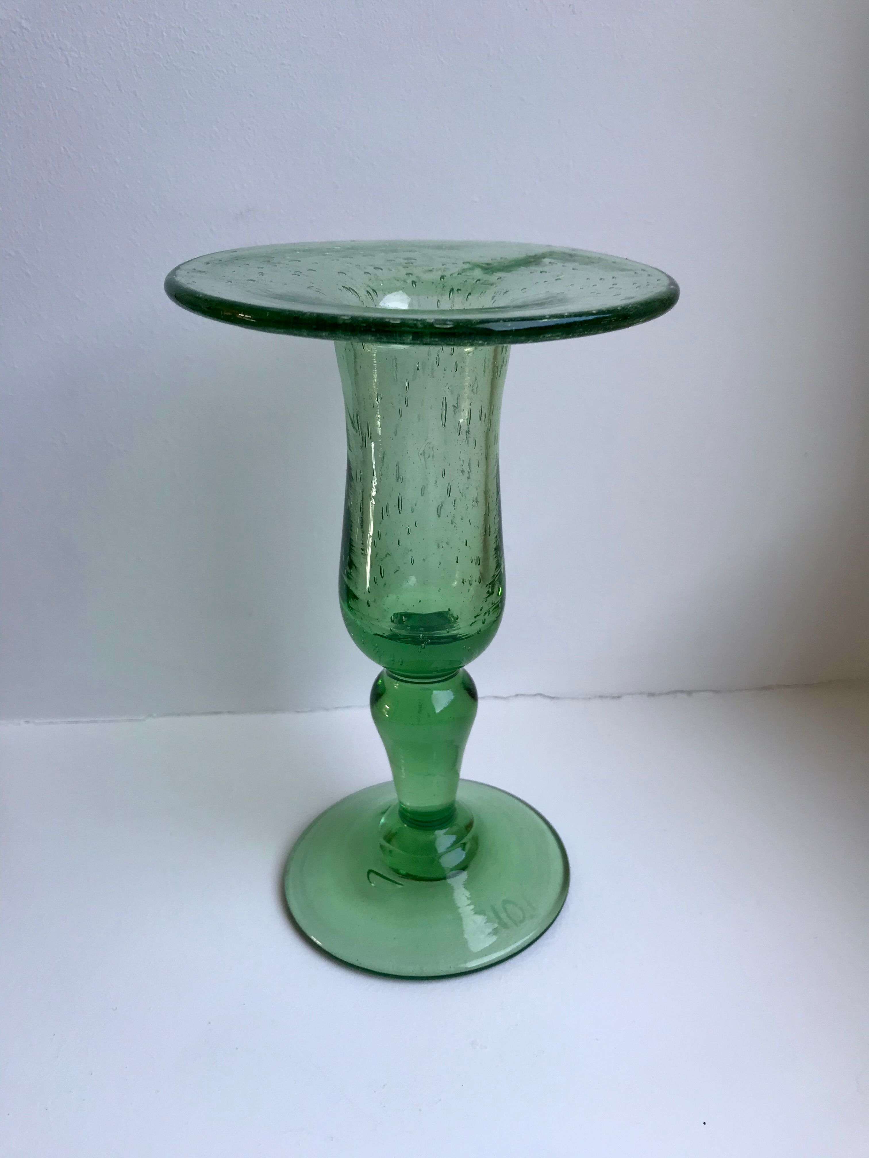 Biot bubble glass candle holder signed green years 60-70