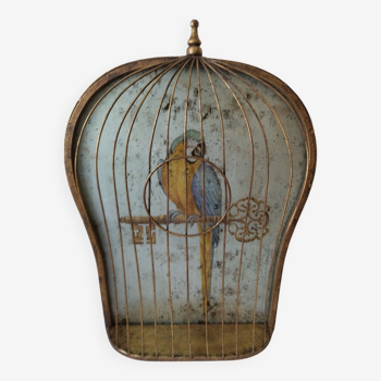 Tableau trompe œil cage oiseau vintage
