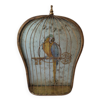 Tableau trompe œil cage oiseau vintage